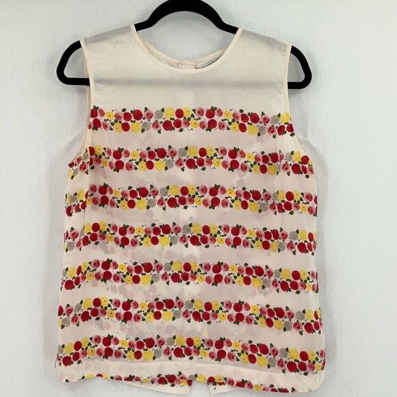 Equipment Cream Silk Floral Sleeveless Button Back Blouse Size Large - Picture 2 of 9